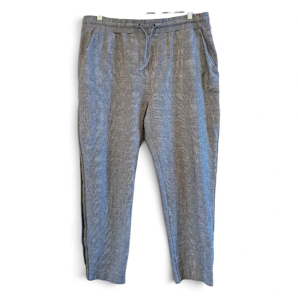 Maeve Anthropologie Grey Plaid Metallic Side Stripe Drawstring Pants Size Large